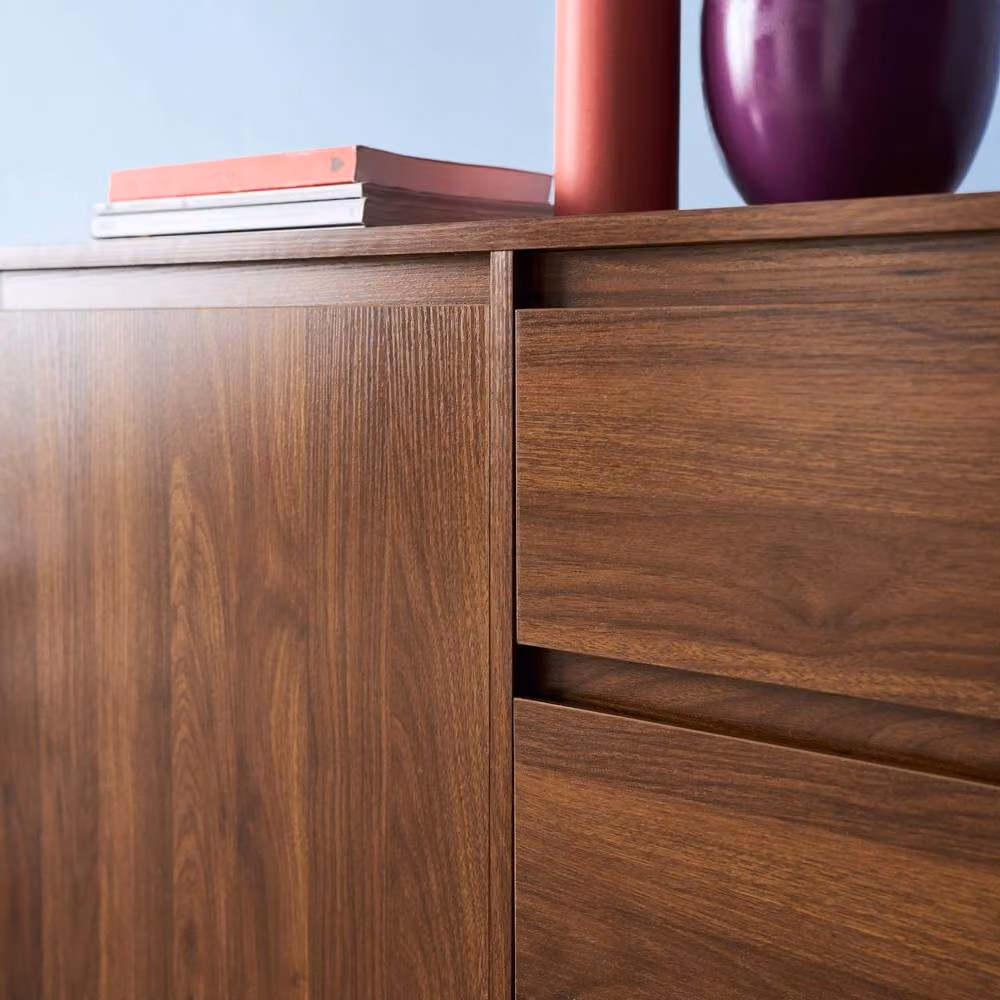 Sweekeek Modern Wood Decor Sideboard with 2 Doors and 3 Drawers in Dark Brown, W: 150 cm – 4