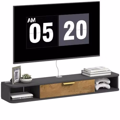 HOMCOM Modern Wall Mounted Floating TV Stand Cabinet in Grey and Black, W: 120 cm, D: 24 cm, H: 16 cm