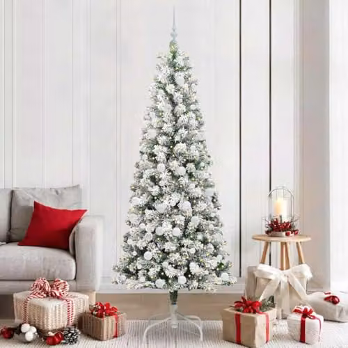 vidaXL Artificial Hinged Christmas Tree in Green and White, Height: 210 cm – 2