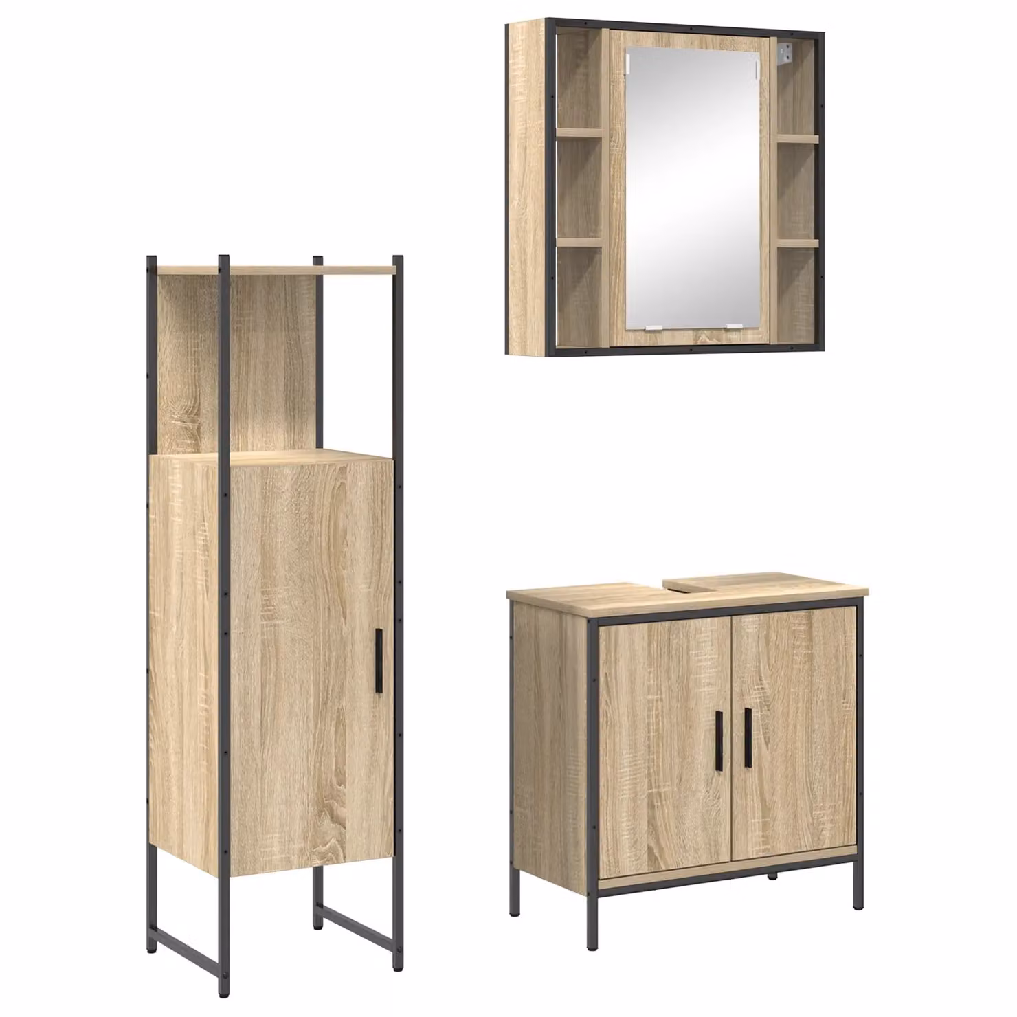 Berkfield Home 3 Piece Modern Bathroom Furniture Set in Sonoma Oak and Beige – 2