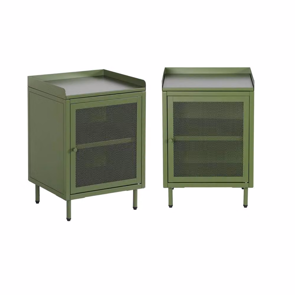 Sweekeek Industrial Metal Bedside Table Set of 2 with 1 Door in Green, W/D/H: 40 x 40 x 58.5 cm – 2