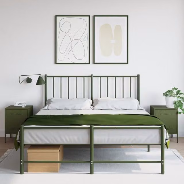 Berkfield Home Set of 2 Industrial Metal Bedside Cabinets in Matt Olive Green, W/D/H: 36 x 39 x 50.5 cm – 1
