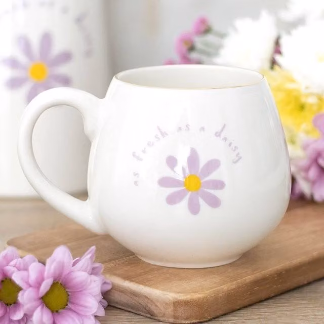 Uniqueful Fresh as a Daisy Floral Ceramic Mug in White, 500 ml