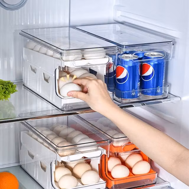 Livingandhome 2-Layer Rolling Egg Holder Storage Rack, White Plastic, Freestanding