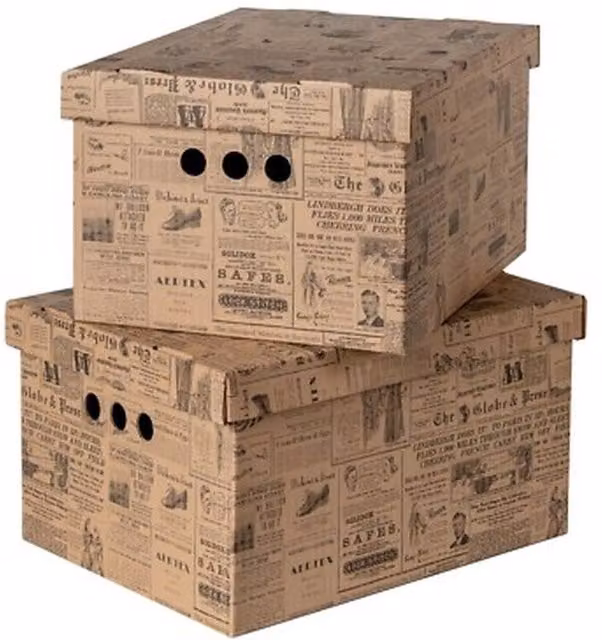 NESTLUNE 2-Piece Brown Cardboard Decorative Storage Boxes with Lids for Home or Office
