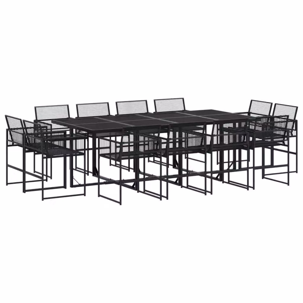 Berkfield Home 13 Piece Modern Black Poly Rattan Garden Dining Set with Glass and Metal Details – 2