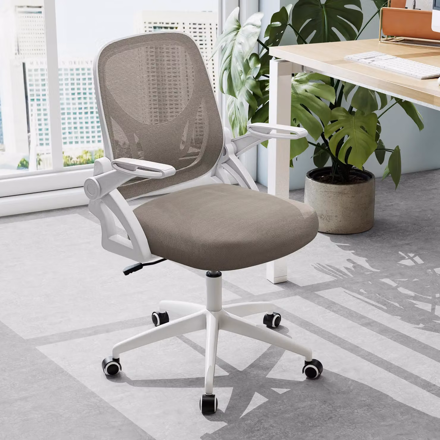 Gymax Grey Mesh Swivel Office Chair with Adjustable Height and Flip-up Arms – 2