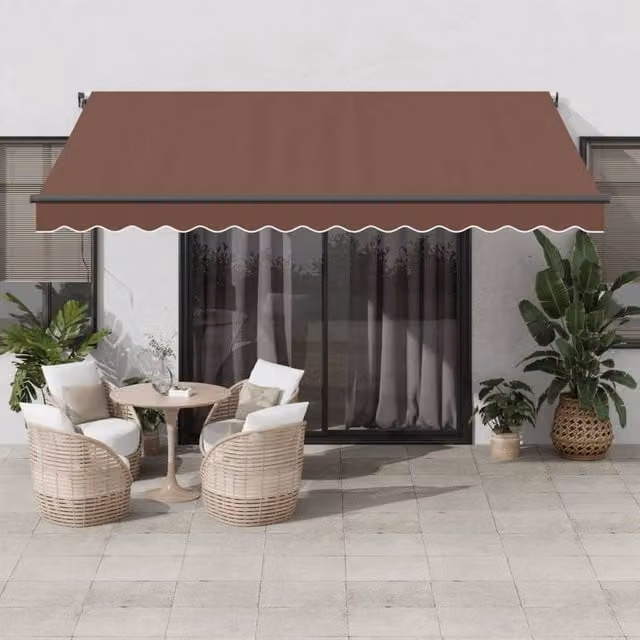 Berkfield Home Manual Retractable Aluminium Awning with LEDs, Brown, W: 400 cm, D: 350 cm – 1