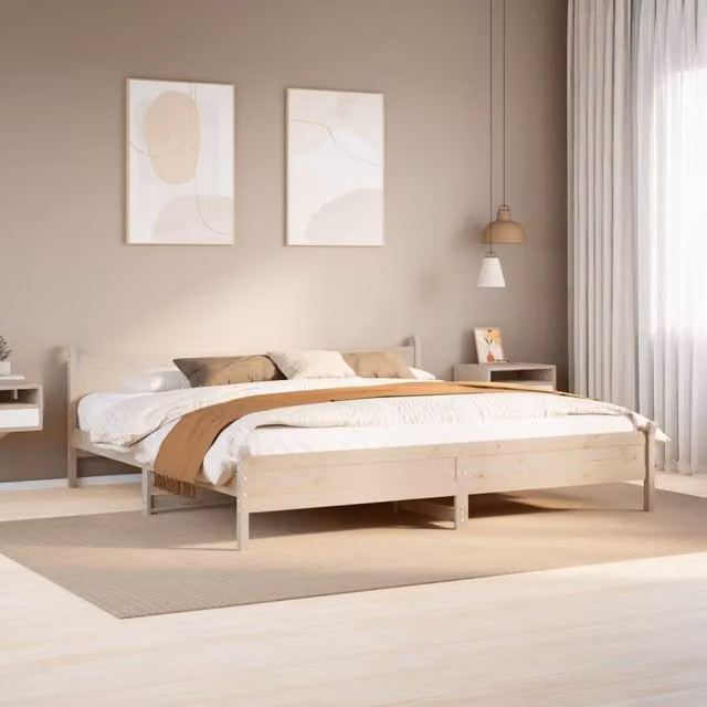 Berkfield Home Super King Solid Wood Pine Bed Frame in Brown, W/D/H: 180 x 200 cm – 1