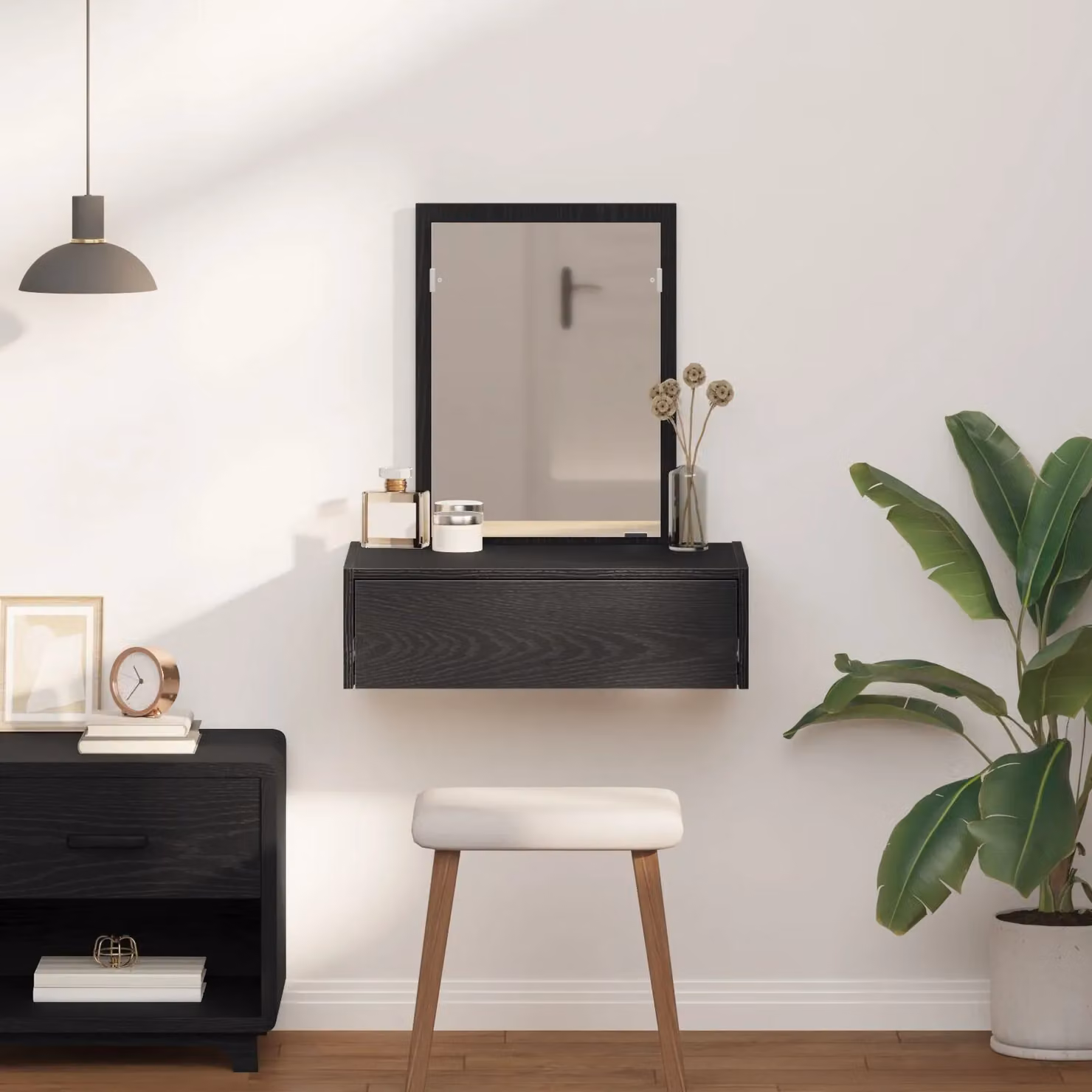 Berkfield Home Wall Hanging Dressing Table in Black Oak, W: 60 cm, D: 40 cm, H: 70 cm – 2