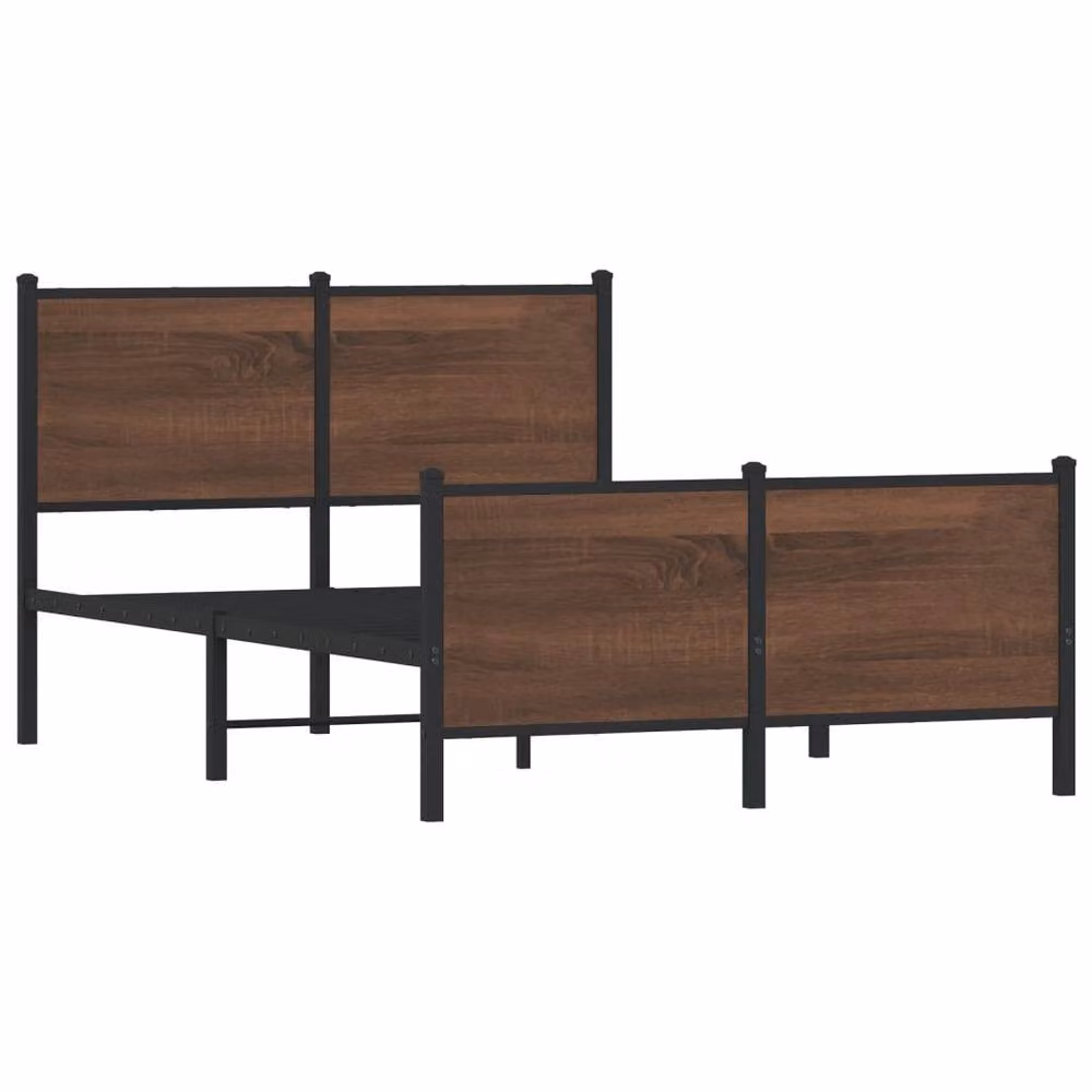 Berkfield Home Metal Bed Frame in Brown Oak, W: 137 cm, L: 190 cm – 3
