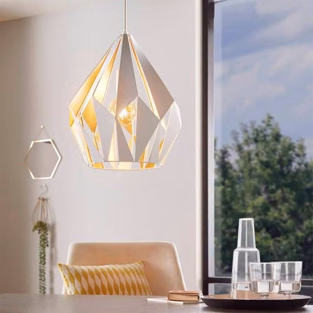 Eglo Carlton Modern Suspended Pendant Light in White and Gold/Brass