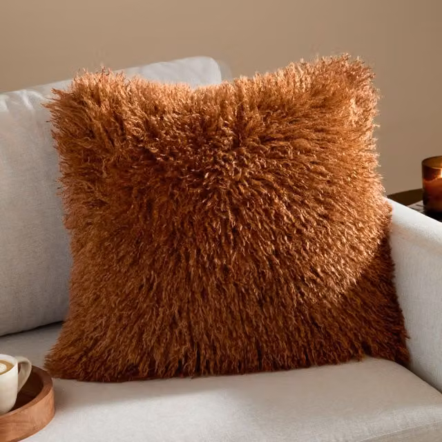 Furn Rowan Faux Fur and Velvet Decorative Cushion, Orange, W/D/H: 50 x 50 x 5 cm – 4