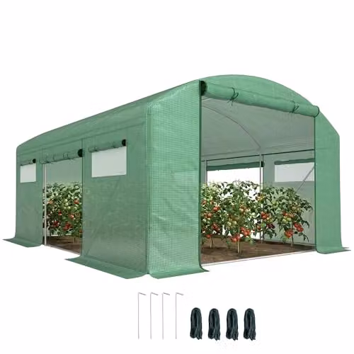 Outsunny Green Polytunnel Greenhouse with 3 Roll-up Doors, W: 4.0 m, D: 3.0 m, H: 2.0 m – 1