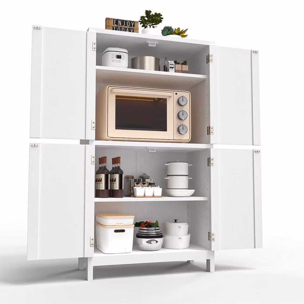 FORGEVIO Modern White Freestanding Tall Kitchen Pantry Cupboard with Hinged Doors and Internal Shelves – 2