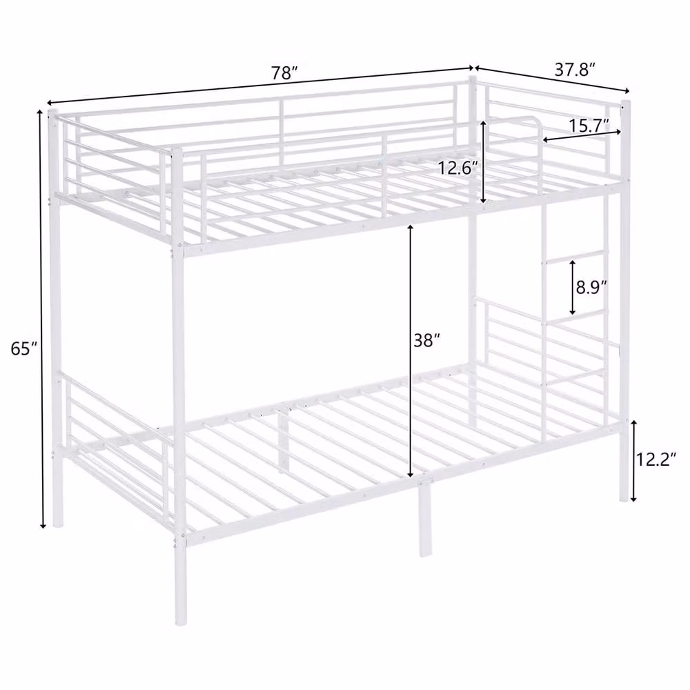 Kelvenix Single Metal Loft Bunk Bed Frame in White – 2