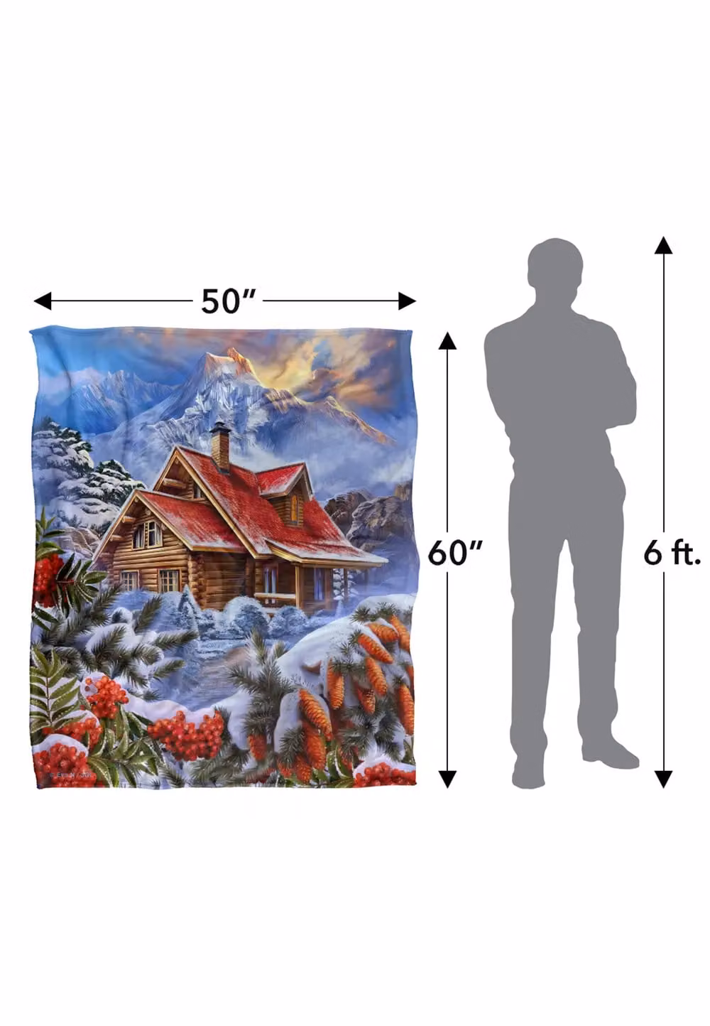 JQ Licensing En Winter Cabin Silky Touch Super Soft Fleece Throw Blanket, White, W/D: 152 x 127 cm – 4