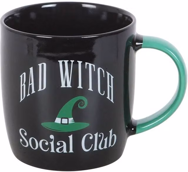 Something Different Bad Witch Social Club Ceramic Mug and Coaster Set in Black