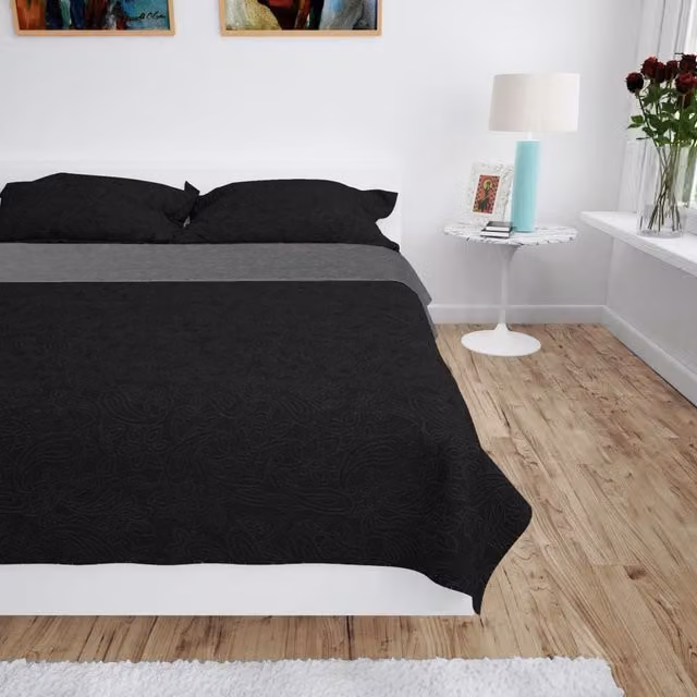 Berkfield Home Reversible Quilted Microfibre Bedspread in Grey and Black, W: 220 cm, D: 240 cm