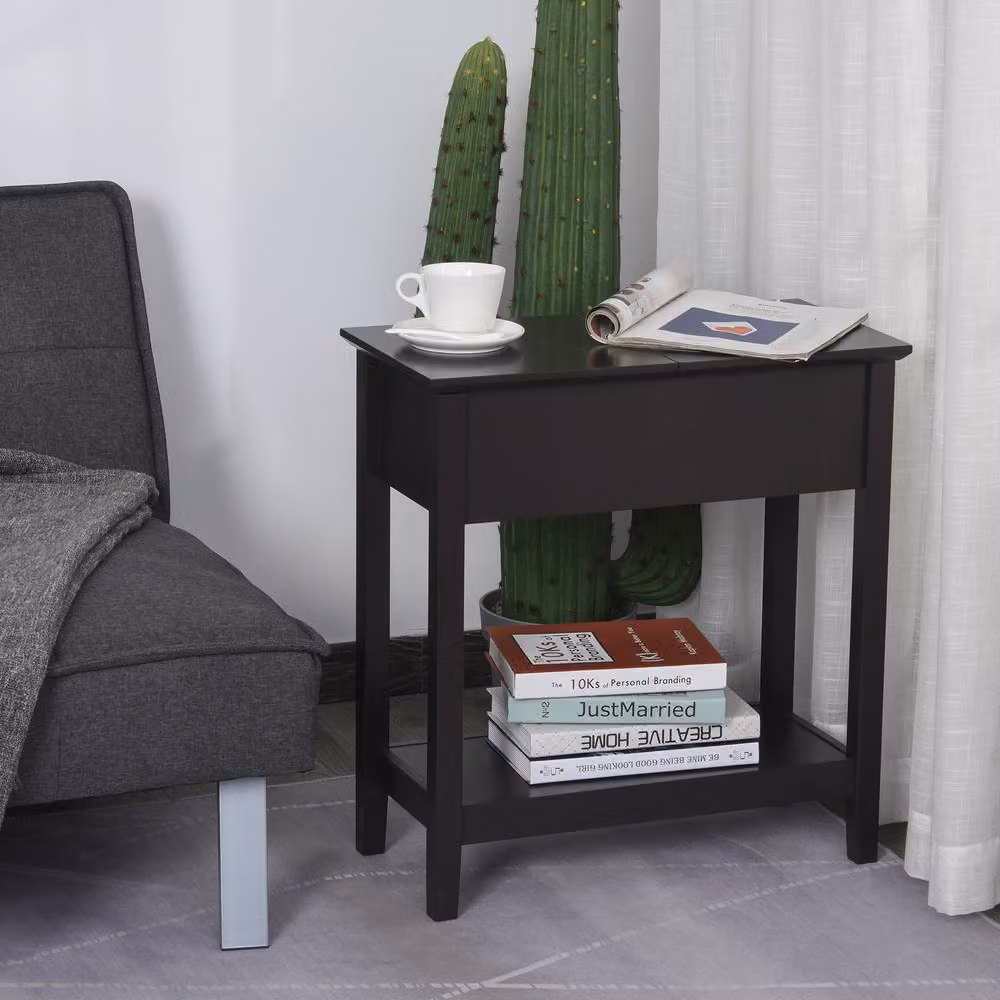 STILVORA Retro Brown End Table with Reversible Folding Top and Shelf – 3