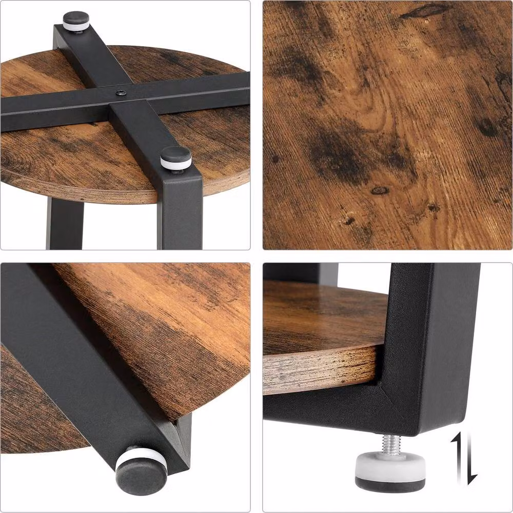 FORGEVIO Retro Round Coffee Table and Side Table in Brown – 3