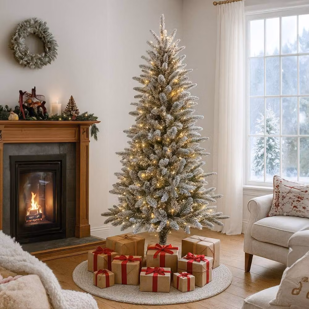 Home Republic Artificial Snow Pine Christmas Tree with Warm White LED Lights in Emerald Green – 2