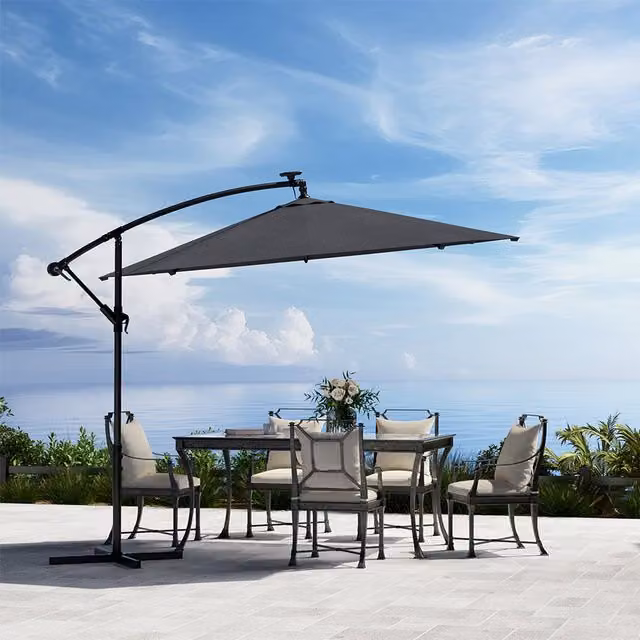 Komore Grey Cantilever Garden Parasol with Solar Lights and Polyester Canopy