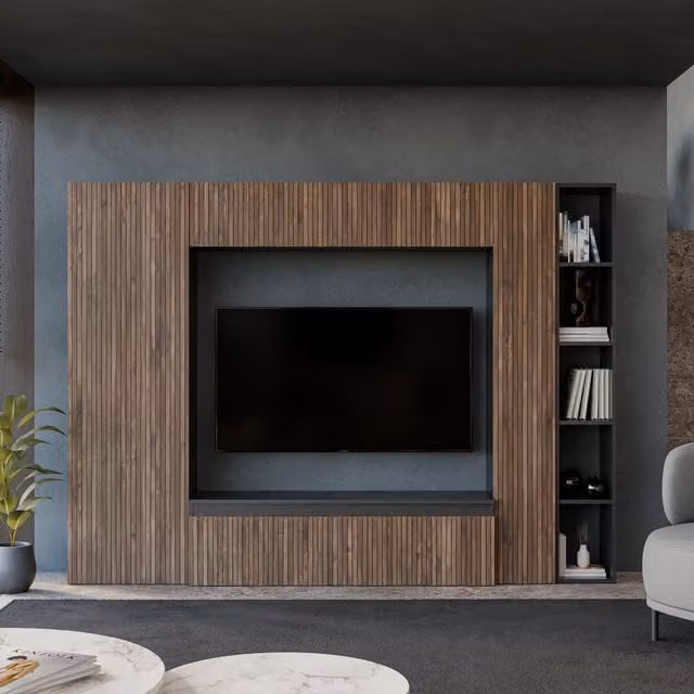 Decorotika Evora Wall Mounted Entertainment Center in Black and White Glossy Finish
