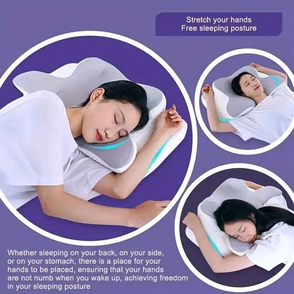 NESTLUNE Ergonomic Memory Foam Cervical Pillow for Neck Pain Relief in Grey, Cot Size – 2