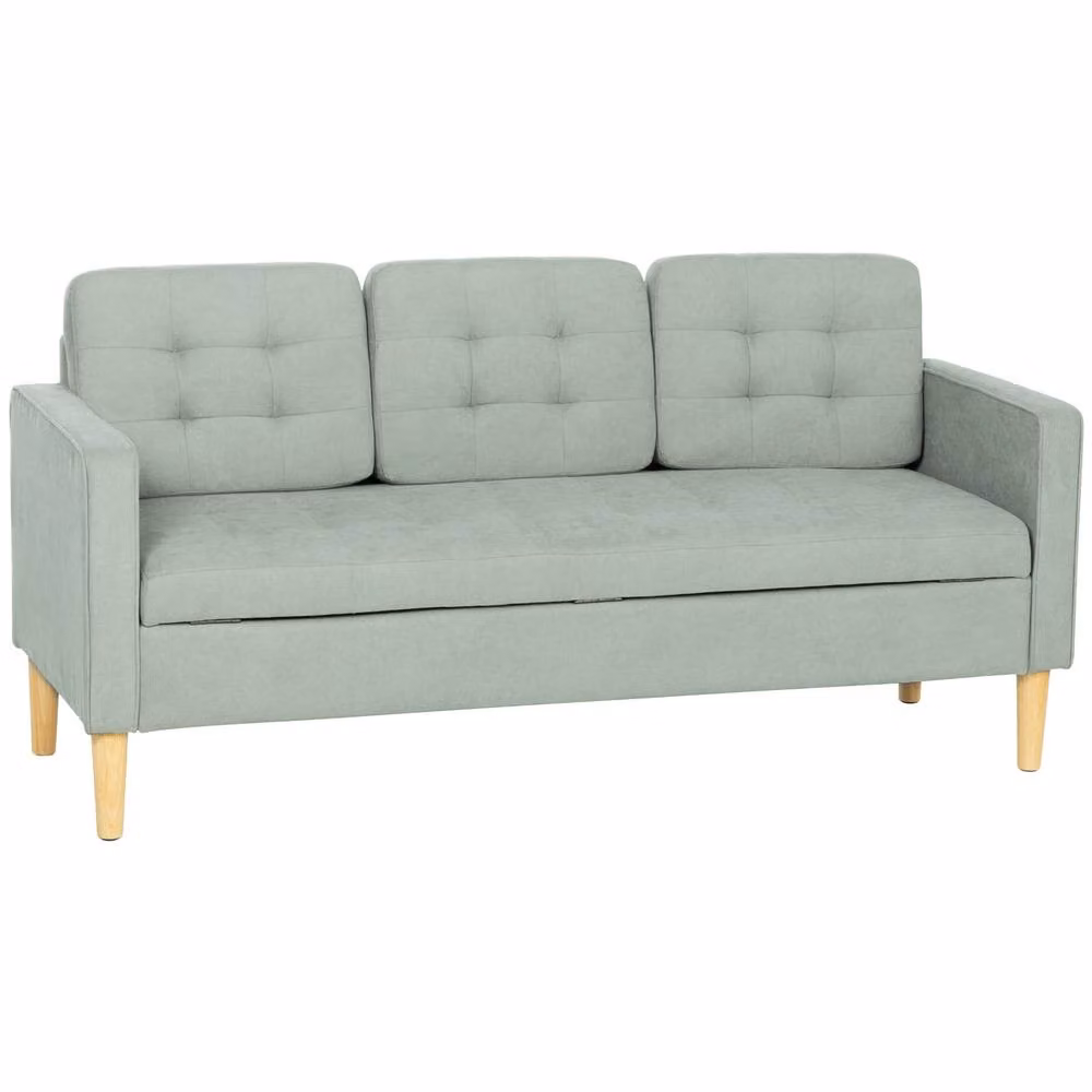 HOMCOM Modern 3 Seater Fabric Sofa in Grey with Hidden Storage and Rubberwood Legs – 2