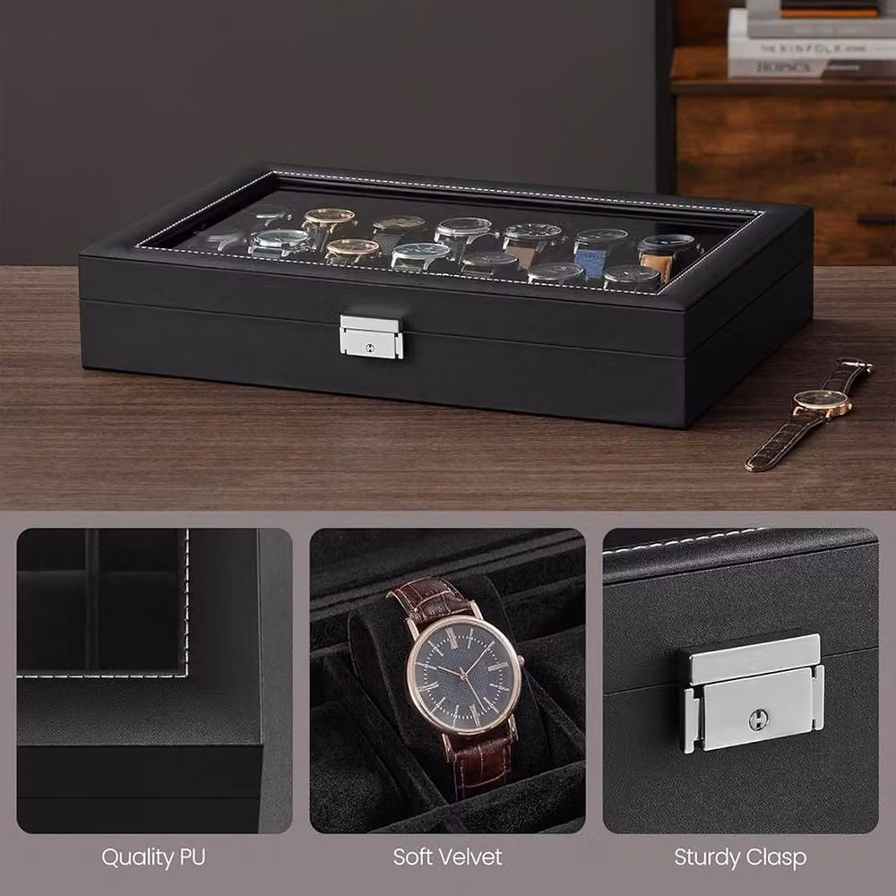 Uten Black Glass Jewelry Box and Watch Display Storage Holder with Lid – 5