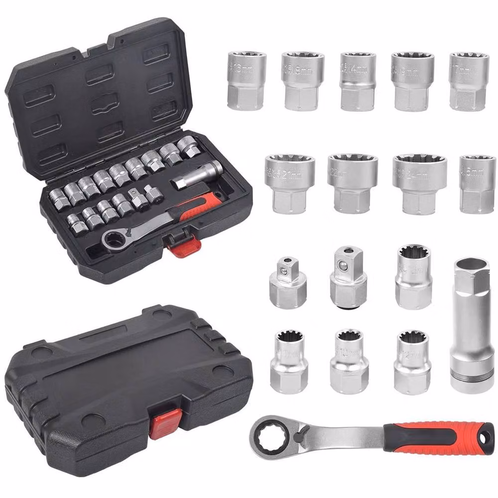 Nordara 17-Piece Pass Thru Ratchet Socket Set, 10-24mm, 1/2" and 3/8" Drive, Silver – 3