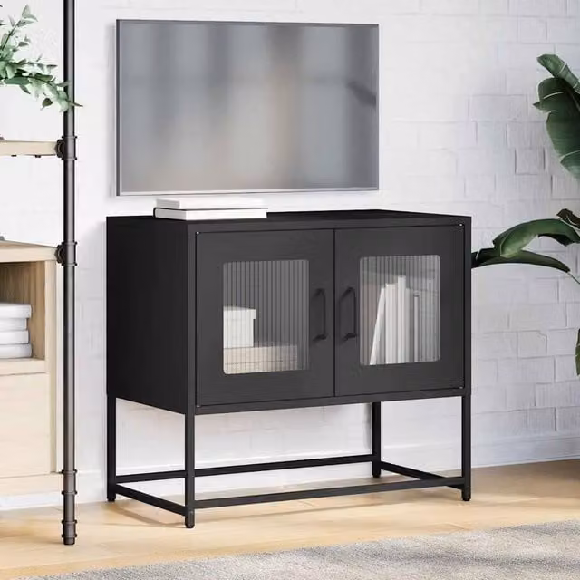 Berkfield Home Industrial TV Cabinet in Black Matt Cold-rolled Steel, W/D/H: 68 x 39 x 60.5 cm – 1
