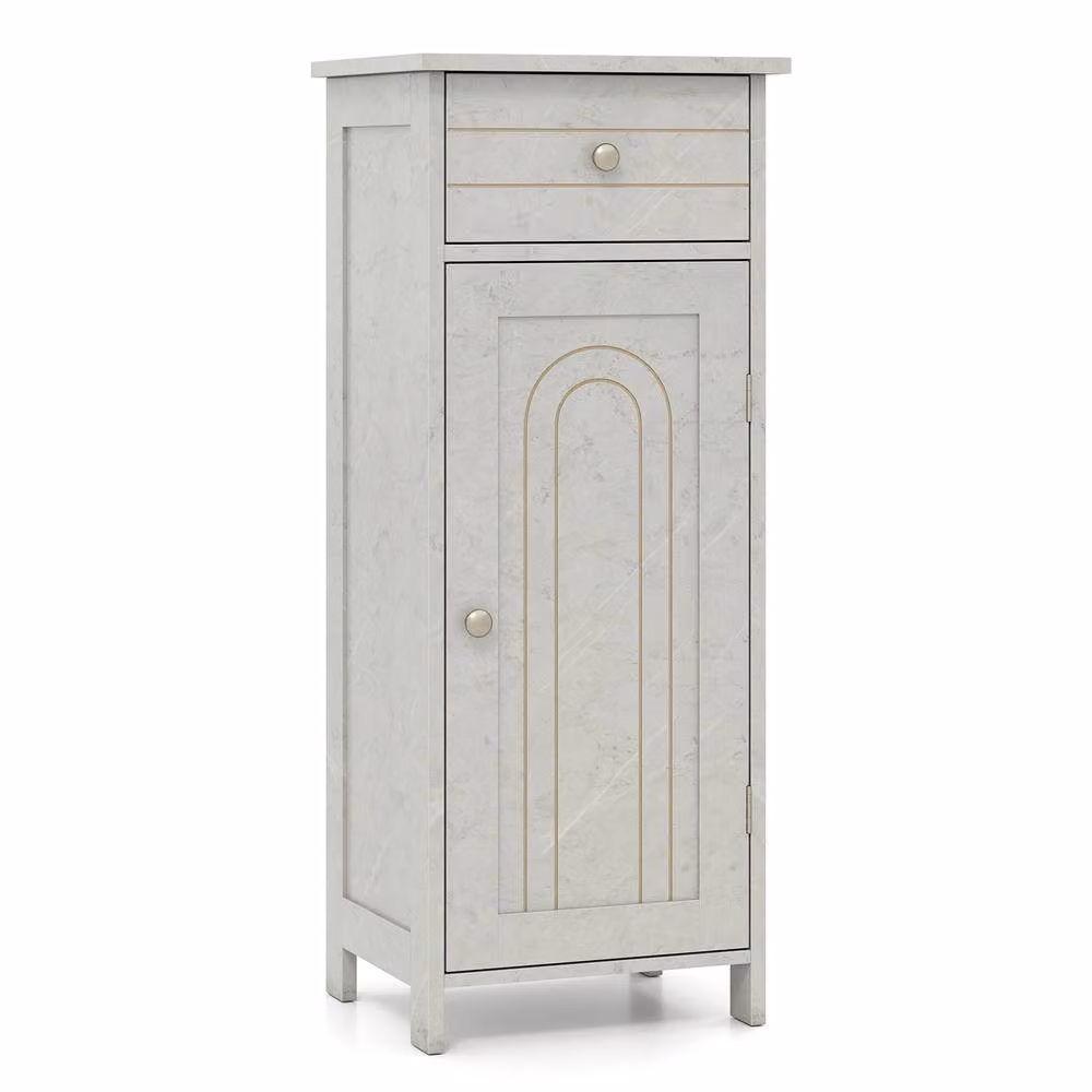 Costway Grey Wooden Floor Standing Bathroom Storage Cabinet with Hinged Doors and Internal Shelves – 4