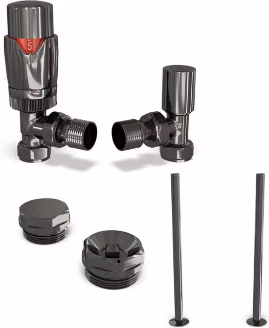 Stirling Bold Thermostatic Radiator Valve Installation Kit in Black Nickel, Straight 1/2 inch Brass