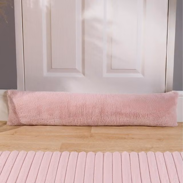 OHS Faux Fur Textured Door Draught Excluder Draft Insulator in Pink