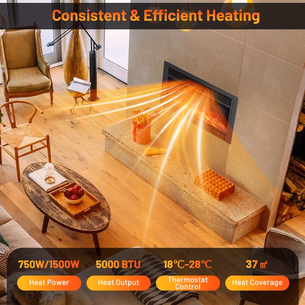 Costway 36-Inch Electric Fireplace Insert Heater in Black – 9
