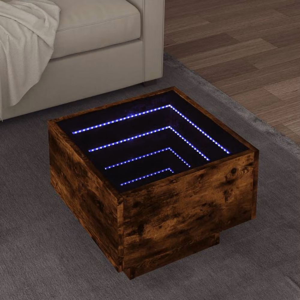 Berkfield Home Side Table in Smoked Oak Brown with LED, W/D/H: 40 x 40 x 30 cm – 2