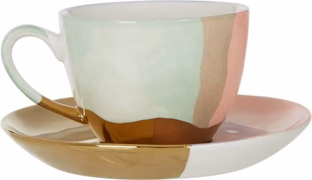 Orsina Hand-Painted Porcelain Cup and Saucer Set in Multicolour and Gold