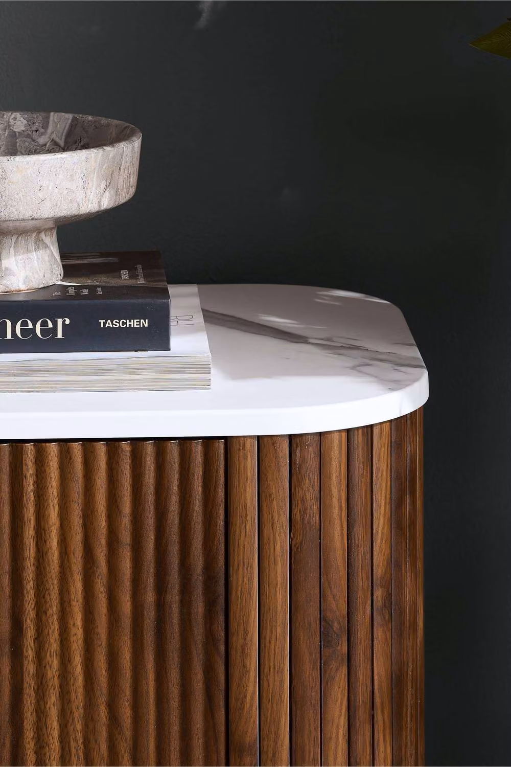 Birlea Kagu 2 Door Sideboard in Brown with Fluted Ribbed Walnut and Marble Effect – 2