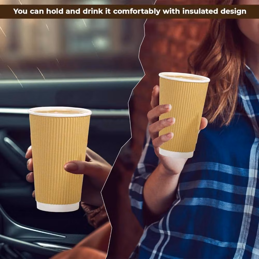 ECONX Brown Kraft Ripple Disposable Paper Coffee Cups, 473 ml, Pack of 100 – 4