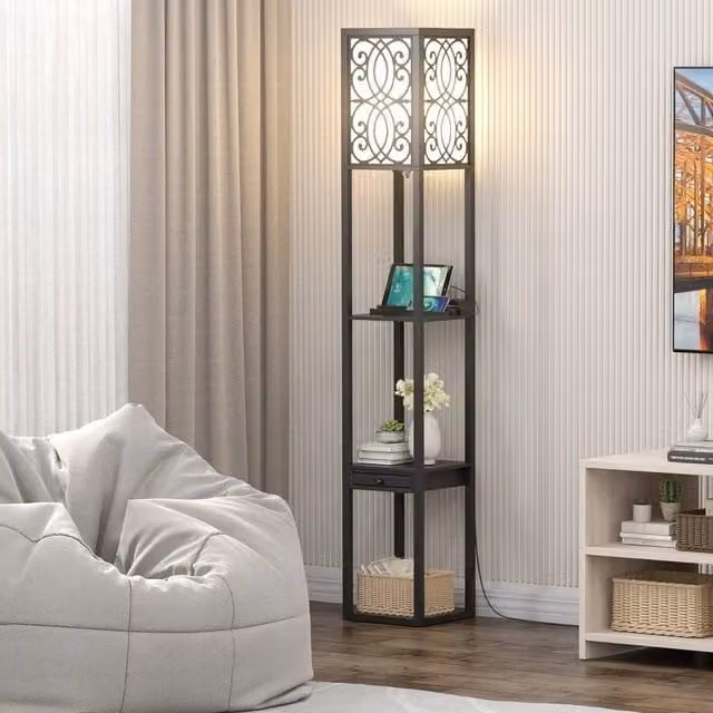 Kelvenix Modern Black and Wood Freestanding Floor Lamp with Pull Chain – 1