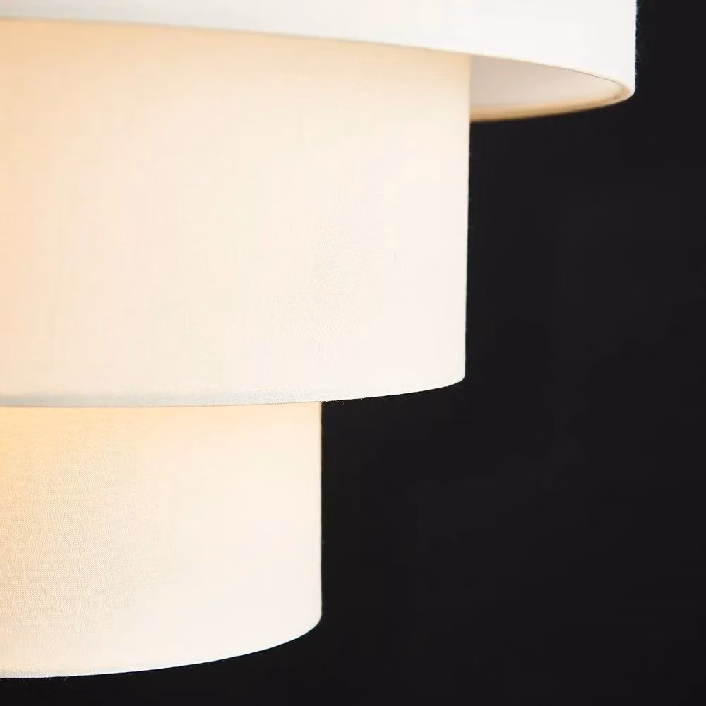 ValueLights Vermont Three Tier Beige Fabric Ceiling Pendant Shade with Warm White LED Bulb – 4