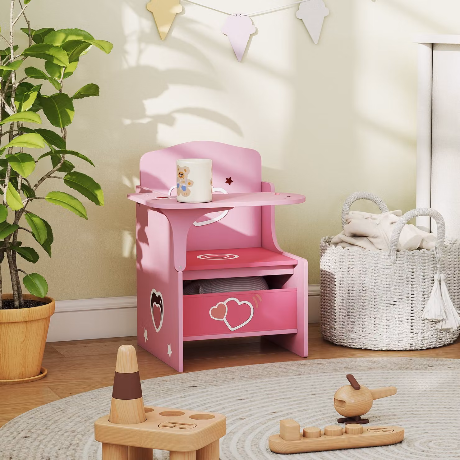 AIYAPLAY Kids Table and Chair Set with Storage Bins in Pink – 4