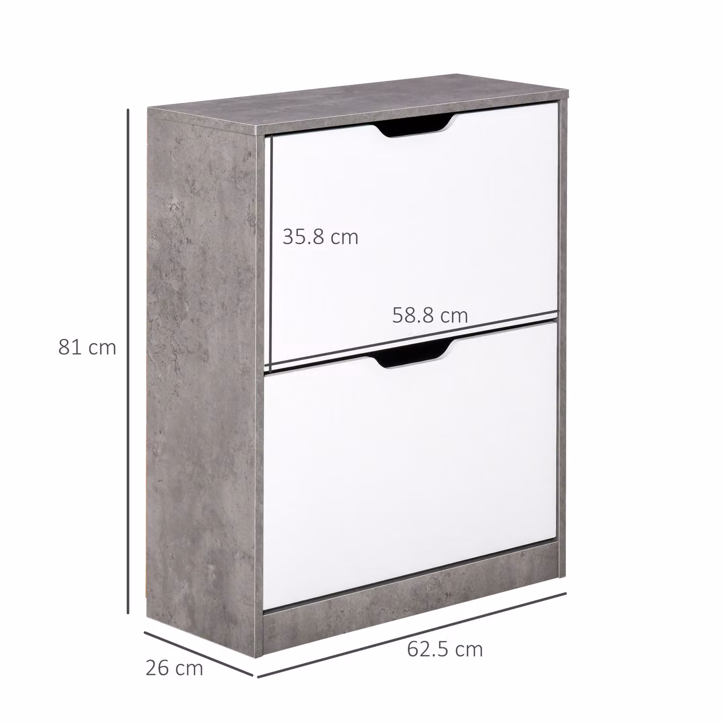 HOMCOM Grey Wooden Small Shoe Cabinet with 4 Adjustable Shelves and 2 Drawers – 3