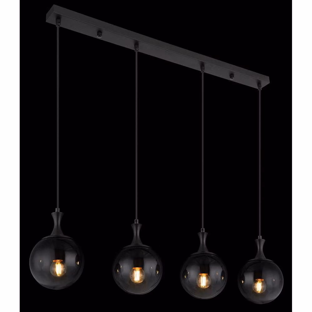 Netlighting Dalton Bar Pendant Light in Matt Black with Smoke Grey Glass Shades, 4x E27, W/D/H: 130 x 40 x 15 cm – 2