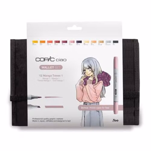 COPIC Ciao Brush Coloured Marker Pen Set, 12 Multicolour Pens for Professional and Beginner Art and Design