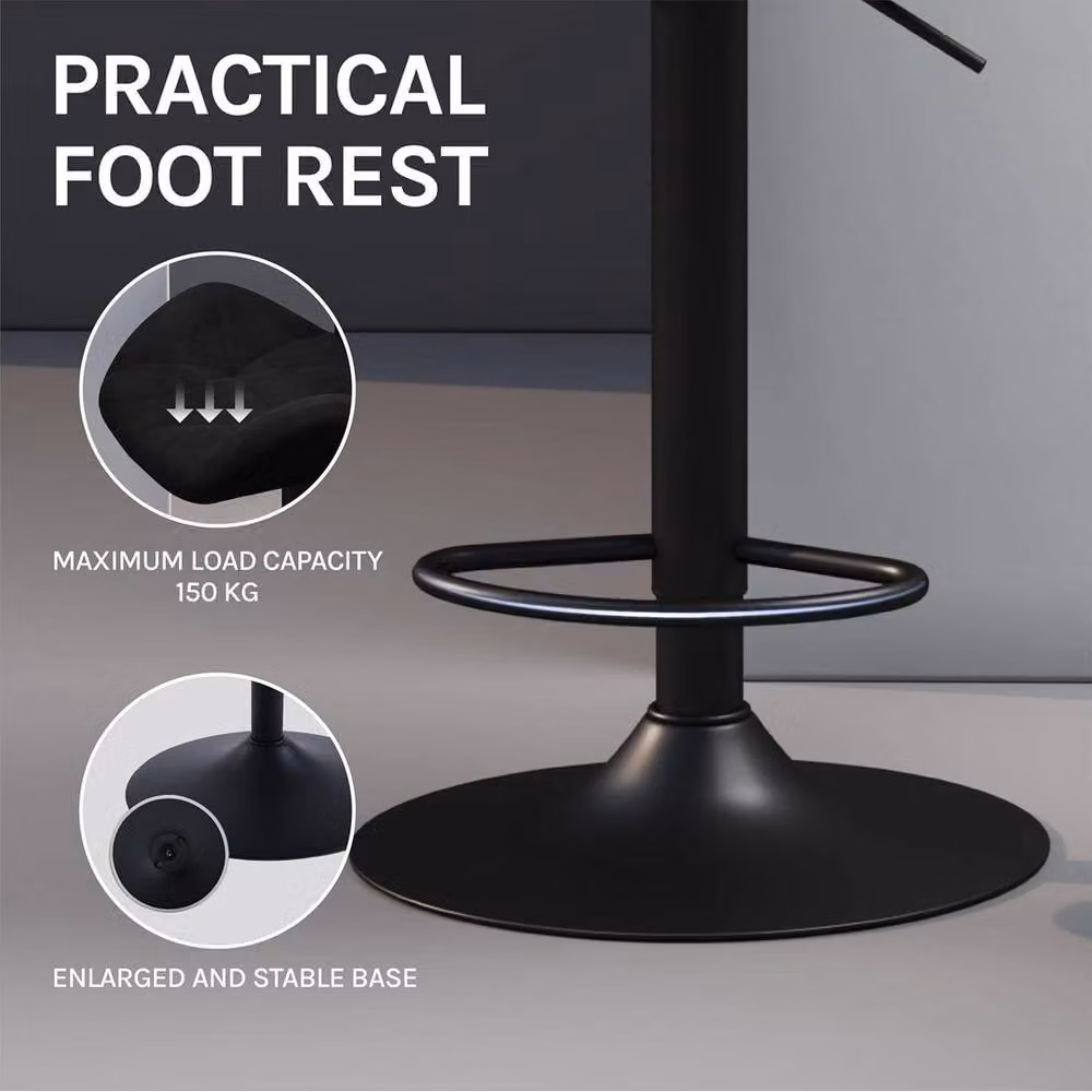 FORGEVIO Black Velvet Bar Stool with Matt Metal Frame – 3