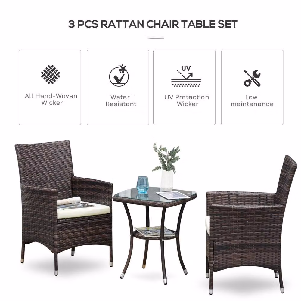 Wyld Haus Lovi 3 Piece Brown Rattan Bistro Set with Cushions – 3