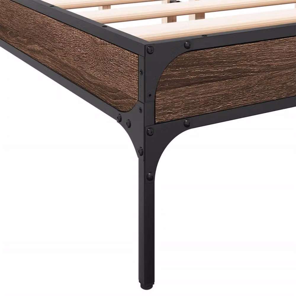 Berkfield Home Durable Bed Frame in Brown Oak, W/D/H: 140 x 200 x 30 cm – 4